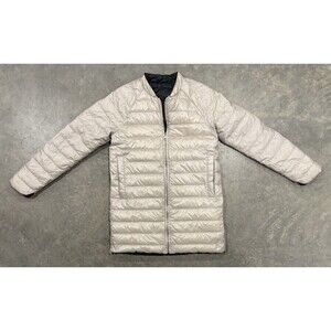 Athleta Puffer Jacket Womens Small Black Beige Reversible Quilted Coat Long